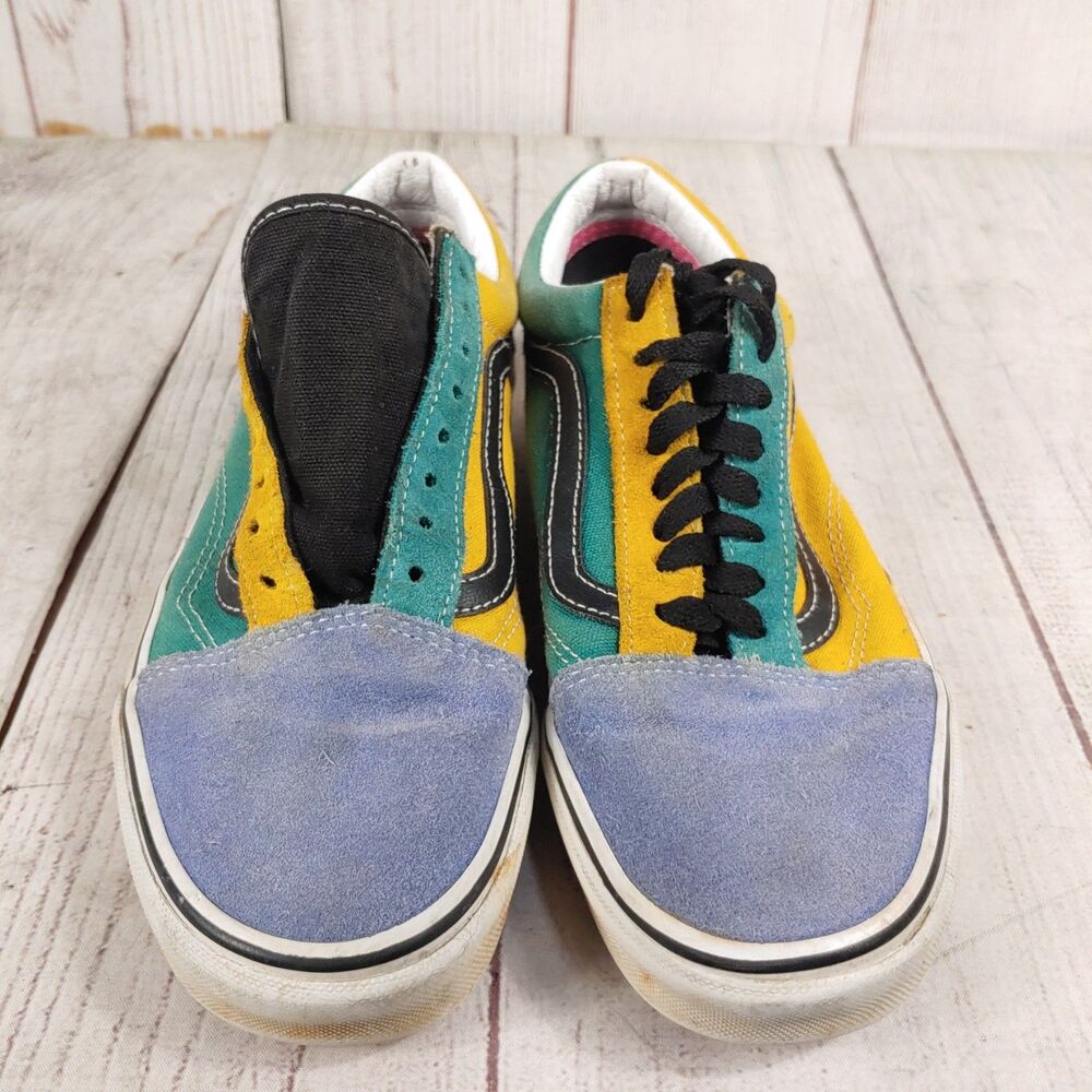 Vans Men 7 Women 8.5 - Classic Old Skool Shoes - Mix n Match Yellow Green Suede - Picture 3 of 14